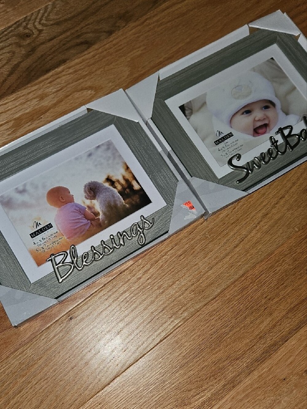 Malden Gray Wood Photo Frame Pair with Silver Script Accents